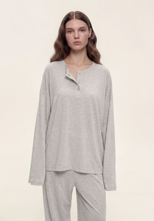 Лонгслив с пуговицами из джерси серый меланж